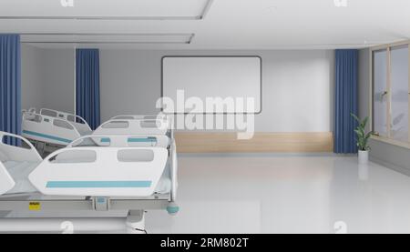 Maquette de conception de chambre d'hôpital avec des cadres photo pour le texte et votre élément, rendu d'illustrations 3D. Banque D'Images