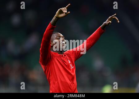 Milan, Italie. 26 août 2023. Rafael Leao de l'AC Milan célèbre à la fin du match de football Serie A entre l'AC Milan et le Torino FC au Stadio Giuseppe Meazza Credit : Marco Canoniero/Alamy Live News Banque D'Images