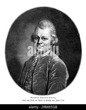 Gotthold Ephraim Lessing, né le 22 janvier 1729, était un éminent écrivain, philosophe et dramaturge allemand pendant la période des Lumières. Il est considéré comme l'une des figures les plus importantes de la littérature allemande et est souvent désigné comme le « père de la littérature allemande ». Banque D'Images