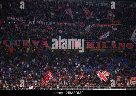 Milan, Italie. 26 août 2023. Mac Milan supporters Curva Sud Milano San Siro Stadium lors de l'AC Milan vs Torino FC, match de football italien Serie A à Milan, Italie, août 26 2023 crédit : Agence photo indépendante/Alamy Live News Banque D'Images