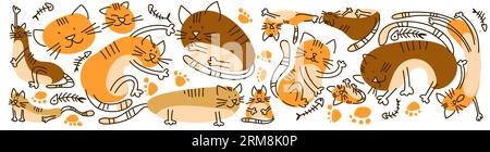 Ensemble de chats simples mignons. Illustration vectorielle Illustration de Vecteur