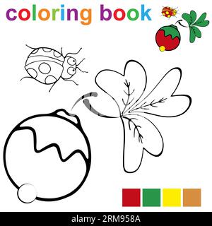 Modèle de page de livre de coloriage avec des baies et coccinelle, pour les enfants .Vector illustration EPS 10. Illustration de Vecteur