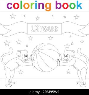 Les singes jouent avec un ballon. Modèle de page de livre de coloriage pour les enfants. Illustration vectorielle Illustration de Vecteur