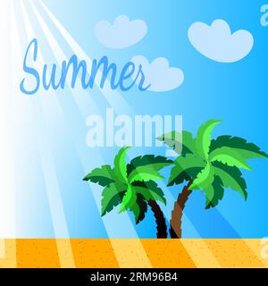 Bonjour fond d'été. Mer avec sable et palmiers. Bonjour fond de modèle de plage de fête de vacances d'été. Illustration vectorielle. SPE 10 Illustration de Vecteur