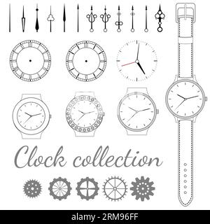Vecteur de montre. Cadran d'horloge vierge isolé sur fond blanc. Aiguilles d'horloge vectorielle. Set pour la conception de montre. Illustration de Vecteur