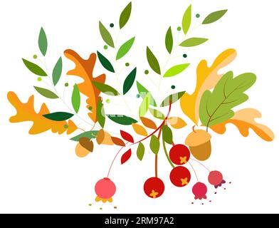 Bouquet d'automne de feuilles, de baies et de glands. Collection automne. Pour votre conception. Illustration vectorielle. Illustration de Vecteur