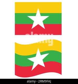 Brandissant le drapeau du Myanmar. Drapeau du Myanmar sur fond blanc. style plat. Banque D'Images