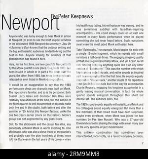 CD : Thelonious Monk - at Newport 1963 & 1965. (SICP 506970), sortie : 17 décembre 2003. Banque D'Images