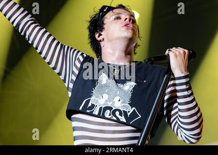 YUNGBLUD, nom de scène de Dominic Richard Harrison lors de ses représentations au Festival de musique AMA le 26 août 2023 à Romano d'Ezzelino, Vicence, Italie. (Photo de Roberto Tommasini/NurPhoto) crédit : NurPhoto SRL/Alamy Live News Banque D'Images