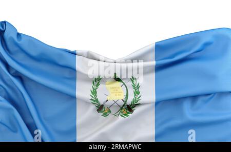 Drapeau du Guatemala isolé sur fond blanc avec espace copie ci-dessus. Rendu 3D. Banque D'Images