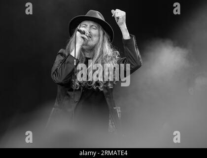 Newark, Royaume-Uni. 26 août 2023, photographié The Answer chanteur Cormac Neeson, au Stonedead Rock Festival. Crédit : Mark Dunn Photography/Alamy Live News. Banque D'Images