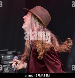 Newark, Royaume-Uni. 26 août 2023, photographié The Answer chanteur Cormac Neeson, au Stonedead Rock Festival. Crédit : Mark Dunn Photography/Alamy Live News. Banque D'Images