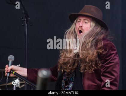 Newark, Royaume-Uni. 26 août 2023, photographié The Answer chanteur Cormac Neeson, au Stonedead Rock Festival. Crédit : Mark Dunn Photography/Alamy Live News. Banque D'Images