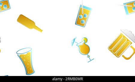 Un motif sans fin composé de magnifiques verres en verre et de délicieux cocktails alcoolisés avec glace et pailles avec citrons et bière pour une fête sur un bac blanc Illustration de Vecteur