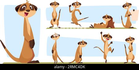 Surikats. Animaux sauvages debout surimerkats africains exacte bande dessinée vectorielle ensemble isolé Illustration de Vecteur