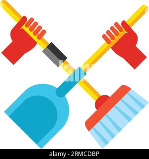 Bataille de nettoyage de balai et icône de pelle Illustration de Vecteur