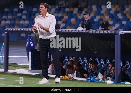 Napoli, Italie. 27 août 2023. Rudi Garcia entraîneur de Napoli, lors du match de la ligue italienne Serie A entre Napoli vs Sassuolo résultat final, Napoli 2, Sassuolo 0, match joué au stade Diego Armando Maradona. Crédit : Vincenzo Izzo/Alamy Live News Banque D'Images