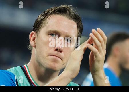 Napoli, Italie. 27 août 2023. Piotr Zieli?ski joueur de Naples, lors du match de la ligue italienne Serie A entre Napoli vs Sassuolo résultat final, Napoli 2, Sassuolo 0, match joué au stade Diego Armando Maradona. Naples, Italie, 27 août 2023. (Photo de Vincenzo Izzo/Sipa USA) crédit : SIPA USA/Alamy Live News Banque D'Images