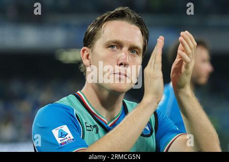 Napoli, Italie. 27 août 2023. Piotr Zieli?ski joueur de Naples, lors du match de la ligue italienne Serie A entre Napoli vs Sassuolo résultat final, Napoli 2, Sassuolo 0, match joué au stade Diego Armando Maradona. Naples, Italie, 27 août 2023. (Photo de Vincenzo Izzo/Sipa USA) crédit : SIPA USA/Alamy Live News Banque D'Images