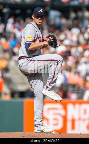 Août 27 2023 San Francisco CA, États-Unis Atlanta lanceur Max Fried (54) sur le monticule lors du match MLB entre les Braves d'Atlanta et les Giants de San Francisco à Oracle Park San Francisco Calif. Thurman James/CSM Banque D'Images