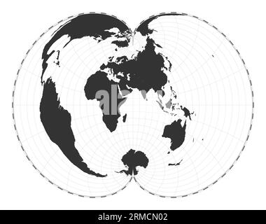 Carte du monde vectorielle. Projection polyconique américaine. Carte géographique du monde simple avec des lignes de latitude et de longitude. Centré sur une longitude de 60 degrés W. Vecteur Illustration de Vecteur