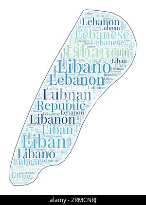 Forme Liban rempli avec le nom du pays dans de nombreuses langues. Carte du Liban dans le style wordcloud. Superbe illustration vectorielle. Illustration de Vecteur