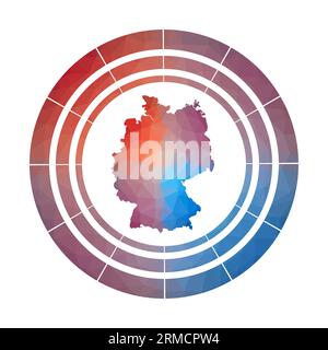 Badge Allemagne. Logo dégradé lumineux de pays dans le style bas poly. Signe rond multicolore Allemagne avec carte dans un style géométrique pour vos infographies. Illustration de Vecteur