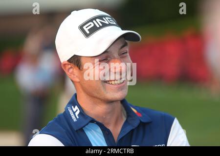 Atlanta, Géorgie, États-Unis. 27 août 2023. Interview de Viktor Hovland avec les médias après avoir remporté le championnat de TOURNÉE à East Lake Golf Club. (Image de crédit : © Debby Wong/ZUMA Press Wire) USAGE ÉDITORIAL SEULEMENT! Non destiné à UN USAGE commercial ! Banque D'Images