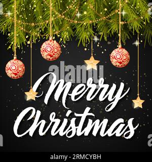 Joyeux Noël Lettering et boules Illustration de Vecteur