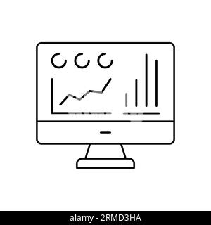 Icône de ligne de statistiques et d'analyses en ligne. Ordinateur avec graphique, graphique et signe vectoriel de rapport de données. Illustration de Vecteur