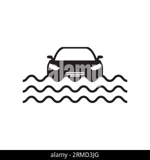 Icône Flood. Voiture inondée. Assurance automobile. Catastrophe naturelle. Icône vectorielle isolée sur fond blanc. Illustration de Vecteur