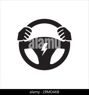 Icône de volant de voiture électrique. Véhicule électrique. EV. Icône vectorielle isolée sur fond blanc. Illustration de Vecteur