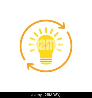 solution or insight icon with yellow lightbulb. concept of aha moment or think outside the box symbol. flat cartoon simple renewable energy or quizz l Stock Vector