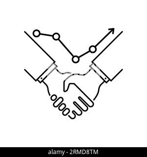 poignée de main fine avec icône d'augmentation des ventes. coup plat contour moderne médiation logotype design d'art graphique isolé sur fond blanc. concept o Illustration de Vecteur