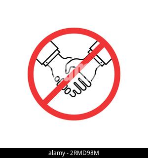 red handshake ban with thin line hand. flat simple style trend modern without hand shake logotype graphic art design element isolated on white backgro Stock Vector