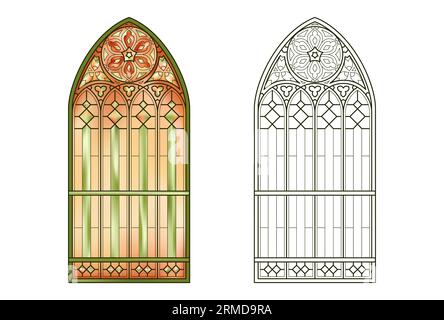 Feuille de travail avec verre d'église teinté dans des couleurs dégradées. Illustration de Vecteur