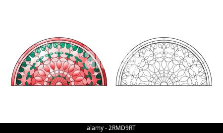 Feuille de travail avec verre d'église teinté dans des couleurs dégradés rouges. Illustration de Vecteur