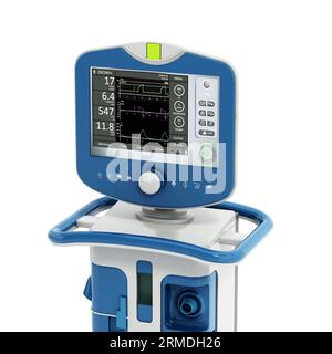 Dispositif de ventilation médicale isolé sur fond blanc. Illustration 3D. Banque D'Images