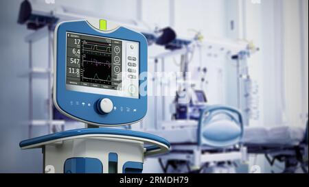 Dispositif médical de ventilation en chambre d'hôpital. Illustration 3D. Banque D'Images