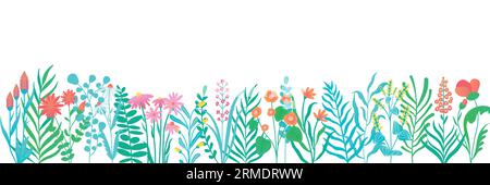 Bannière florale horizontale. Toile de fond florale d'été avec bourgeons fleuris, cadres décoratifs botaniques pour la conception d'invitation de mariage. Illustration vectorielle Illustration de Vecteur