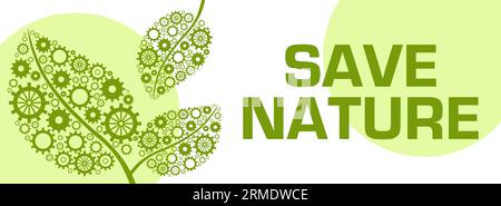 Save nature Gears Leaves Green Circles texte Banque D'Images