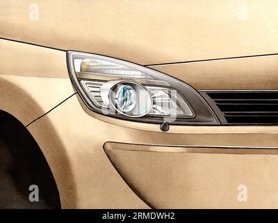Illustration aquarelle : phares de voiture Banque D'Images