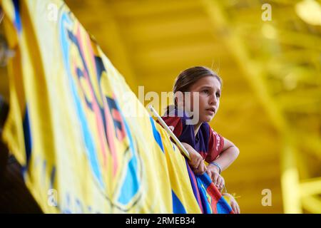 Villareal, Espagne. 27 août 2023. Les fans de Barcelone en action lors de la saison régulière de la Liga EA Sport Round 3 le 27 août 2023 au Ceramica Stadium (Villareal, la Liga EA Sport Regular Season Round 3 le 27 août 2023). 23/4/33 crédit : SIPA USA/Alamy Live News Banque D'Images