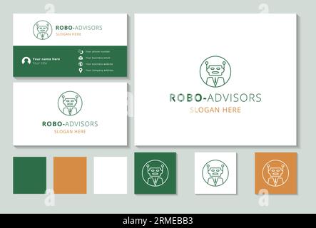 Logo ROBO-Advisors avec slogan modifiable. Livre de marque et modèle de carte de visite. Illustration de Vecteur