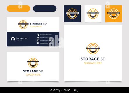 Logo Storage 5D avec slogan modifiable. Livre de marque et modèle de carte de visite. Illustration de Vecteur