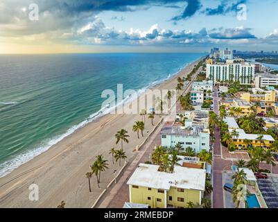 Vue panoramique aérienne, Hollywood Beach, Miami, Floride Banque D'Images