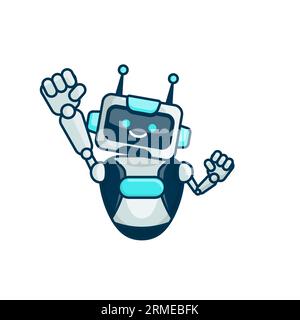 Illustration de pose de personnage de robot. Joyeux robot sautant et acclamant Illustration de Vecteur