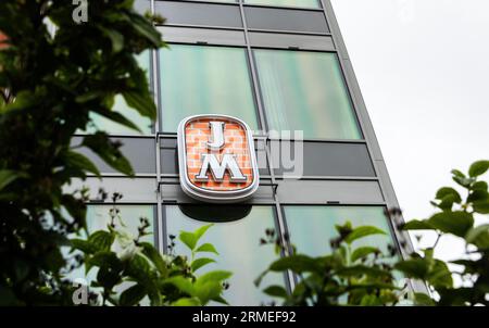 Signes et symboles, logo JM AB, Uppsala, Suède. Banque D'Images