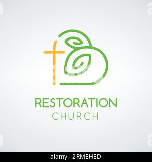 Lettre B avec feuilles et organisation de l'église en croix modèle de conception de logo, baptême et symbole de restauration chrétienne. Illustration vectorielle de stock isolée Illustration de Vecteur