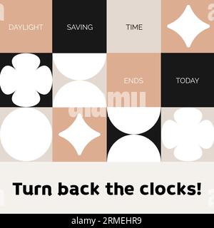 Illustration de l'heure d'été se termine aujourd'hui et tourner le texte des horloges sur divers carrés Banque D'Images